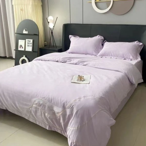 【晴美】蛋白棉宽边刺绣四件套-浅紫