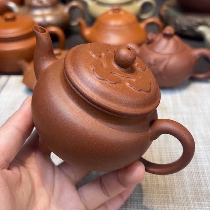 紫砂茶壶三足，容量175毫升，红泥