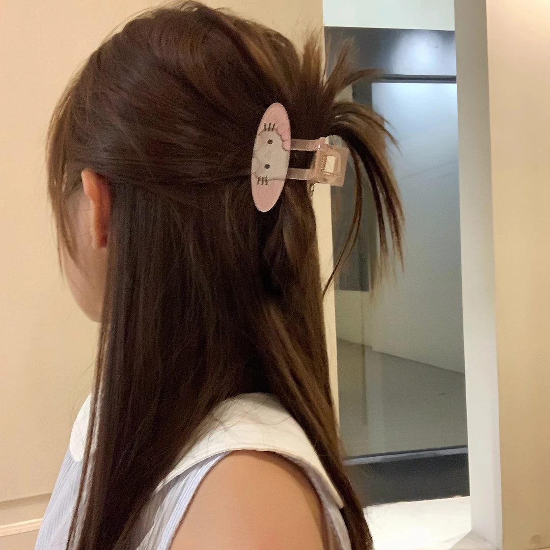 Angel kt！粉蓝椭圆AB面中号抓夹少女感蝴蝶结猫咪鲨鱼夹半扎发卡