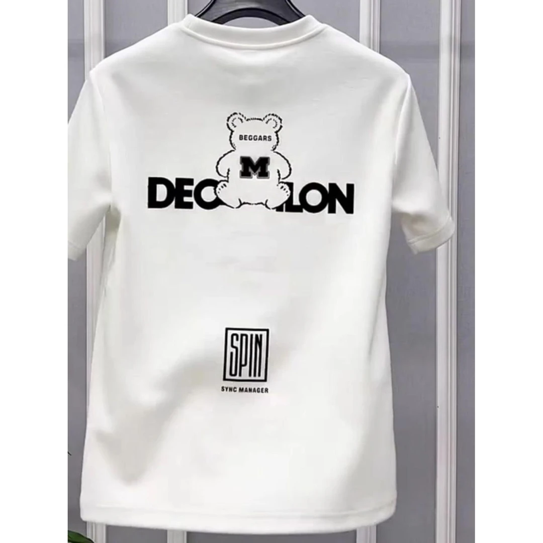 夏季爆款高街时尚小熊印花美式百搭纯棉短袖t恤情侣圆领半袖上衣t