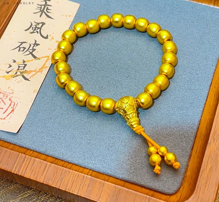 合金手链 古法金色平安结光珠男女款气质轻奢时尚百搭复古古风