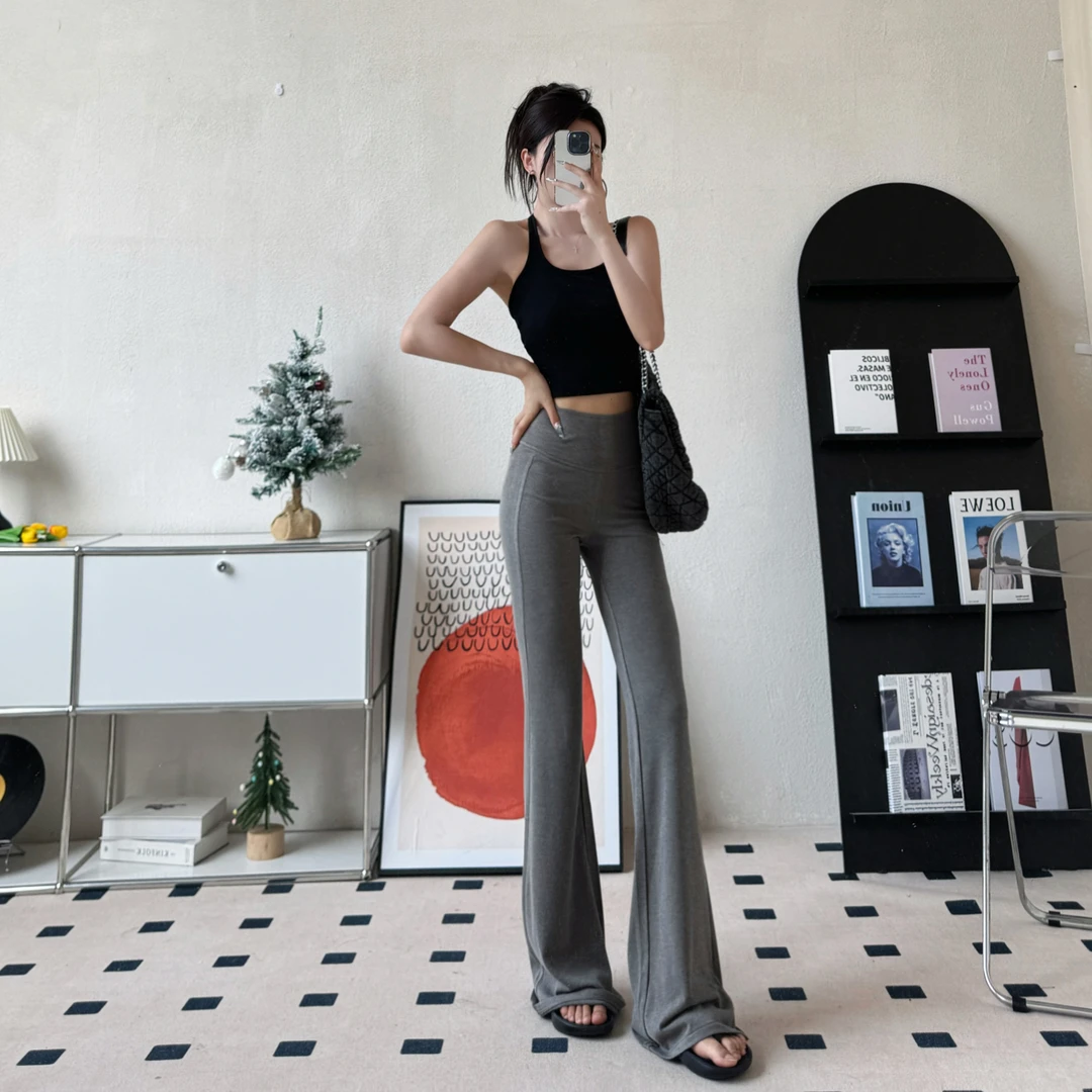 IG ONE微喇遮肉显薄透气百搭不闷汗垂垂裤高腰通勤垂感显瘦拖地裤