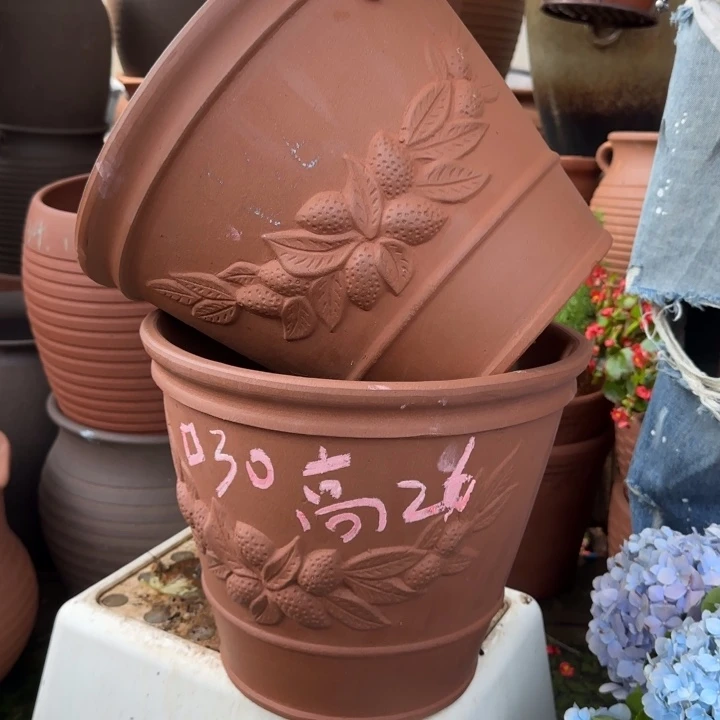 紫砂花盆口30高26宜兴土陶瑕疵粗糙花泥