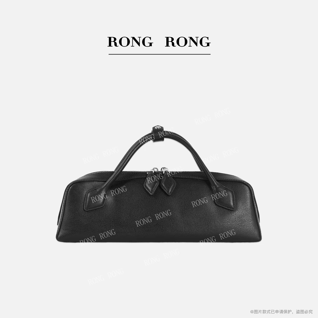 溶溶RONGRONG 头层牛皮法式简约保龄球手袋包BDSS25HB022BK