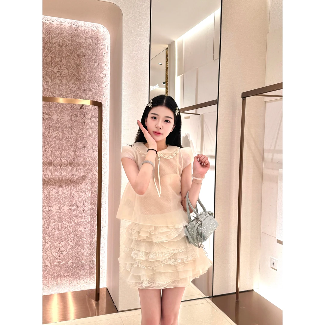 【DÉ MYSTÈRE】2025夏季新款米白色气质法式甜美上衣T恤女GFC25331