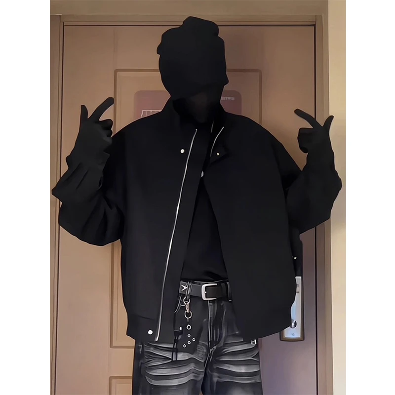 黑色立领哈灵顿夹克男生早秋穿搭cleanfit美式外套短款工装棒球服