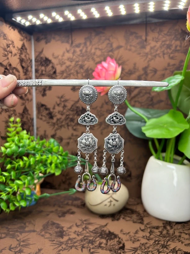 925银耳饰 小郑家纯银手工簪刻耳饰