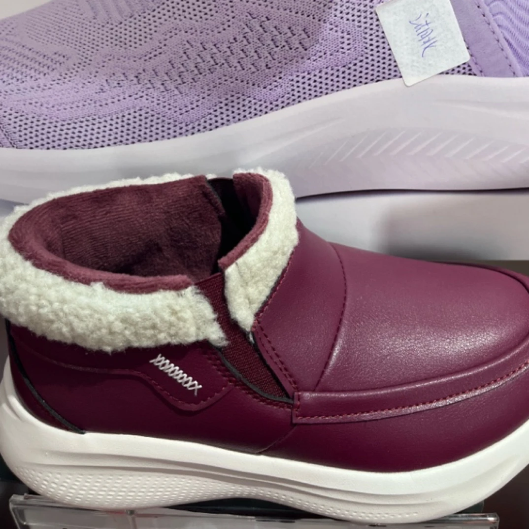 老人冬季加绒保暖防滑软底红色妈妈鞋