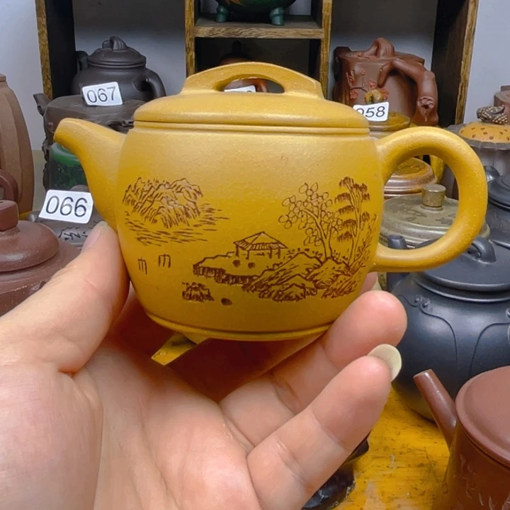 茶壶紫砂紫砂壶黄金段泥汉瓦130cc