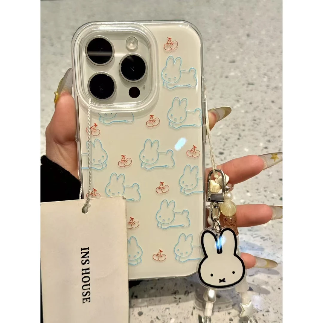 线条米菲兔樱桃适用苹果13/15/16promax壳VIVO华为OPPO小米15女壳