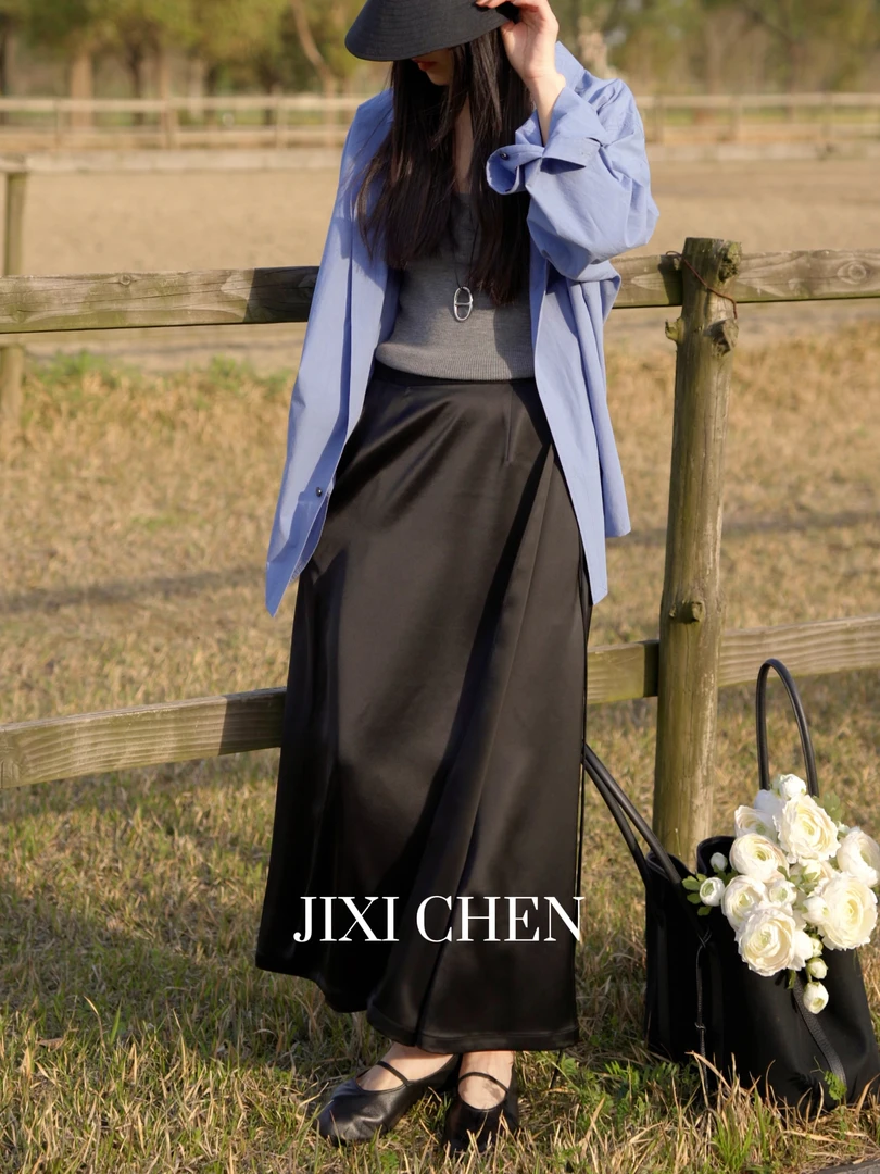 【JIXI CHEN】设计师款一片式进口醋酸鎏光垂感半身裙MC-8250133