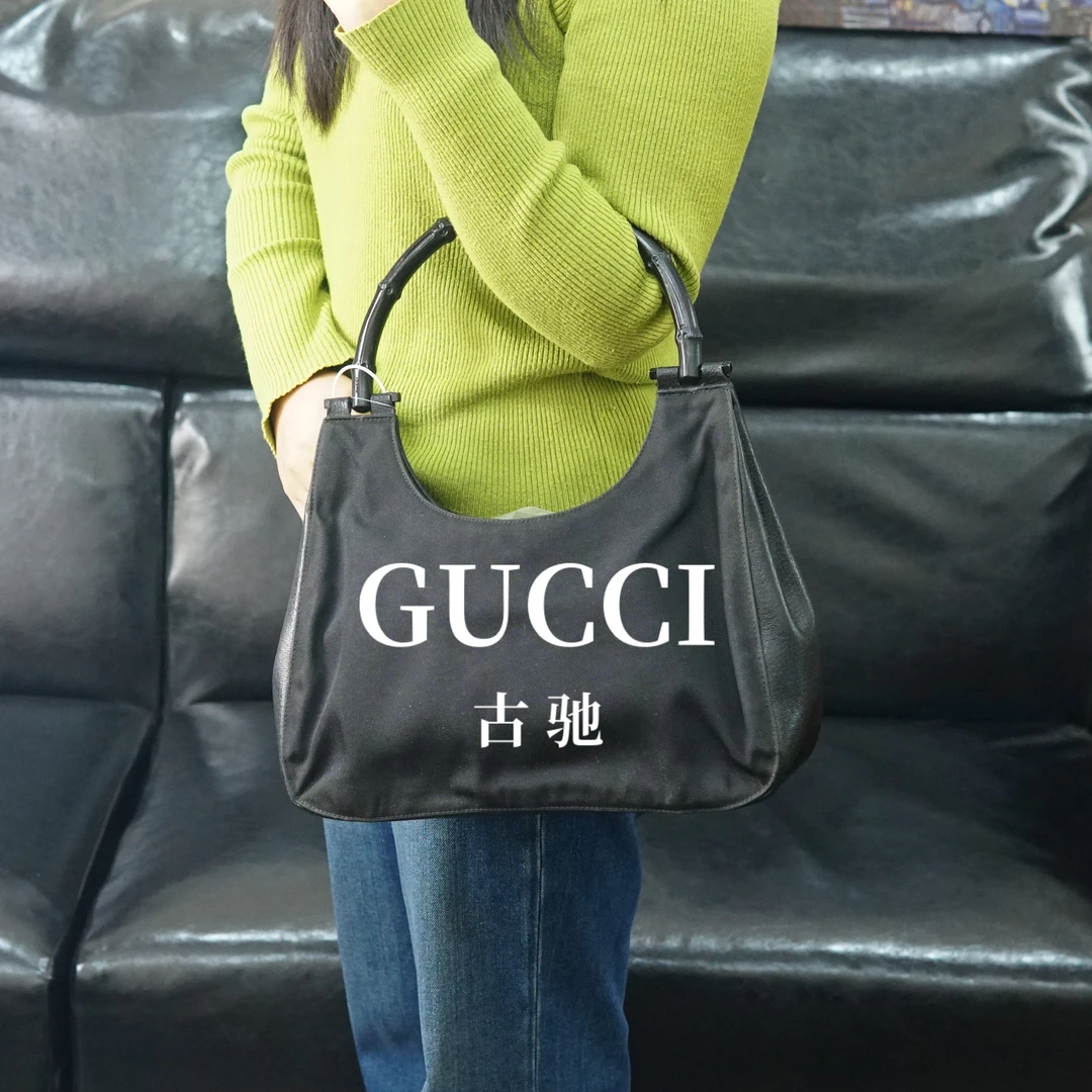 95新 GUCCI/古驰  黑色单肩竹节包/JJ12618802/8802