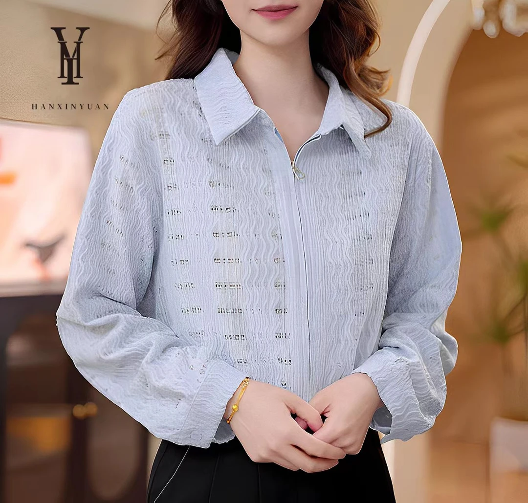XG206条纹长袖衬衫女春秋季新款女士上衣宽松洋气衬衣
