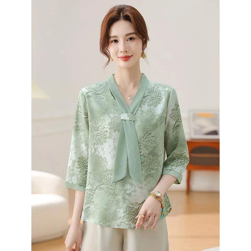 新中式妈妈夏装气质雪纺衬衫2025新款中老年女装夏季洋气国风小衫