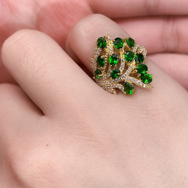 戒指透辉石银S925镶嵌