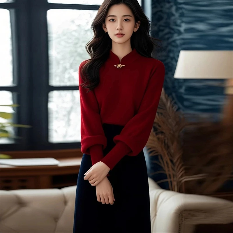 气质减龄修身显瘦针织衫女2025早秋新款立领高级感时尚通勤上衣潮