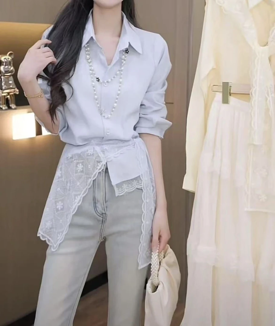 春季百搭气质衬衫蕾丝披肩时尚设计感上衣