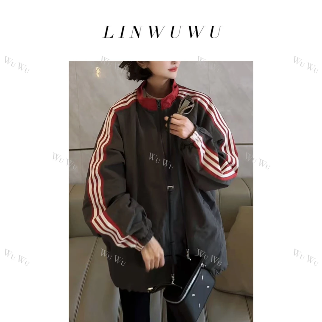 【五五定制】2025新款—早春时尚韩版休闲拼色数字肩杠宽松风衣60010
