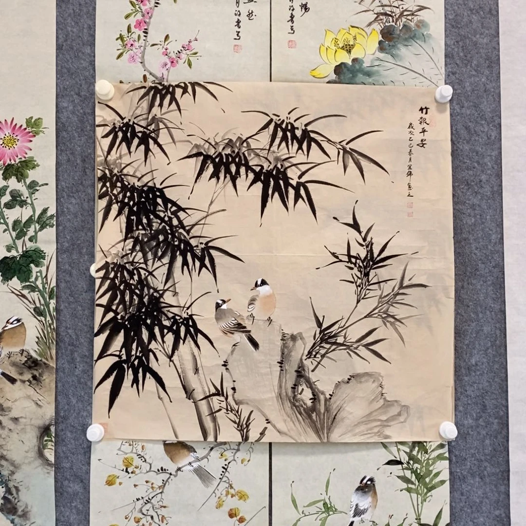 余***”国画定制斗方翠竹➕太湖石➕装框