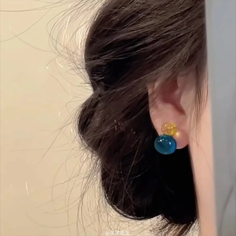 松弛感冰透糖果撞色球球耳钉通勤精致轻奢高级耳环小众设计感耳饰