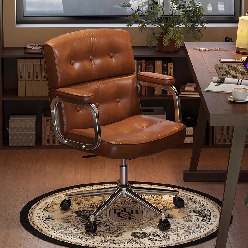美尼乐轻奢复古电脑椅家用舒适久坐书桌椅办公椅化妆椅靠背转椅