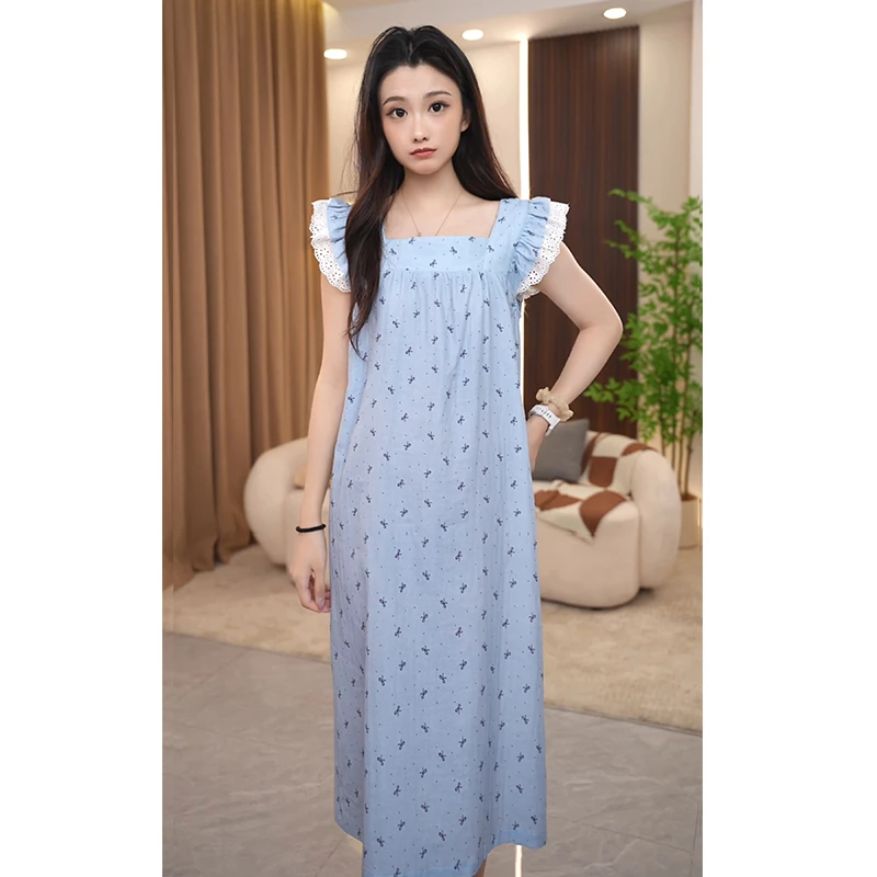 2025夏季新款短袖中长睡裙宽松时尚休闲女士大码家居服