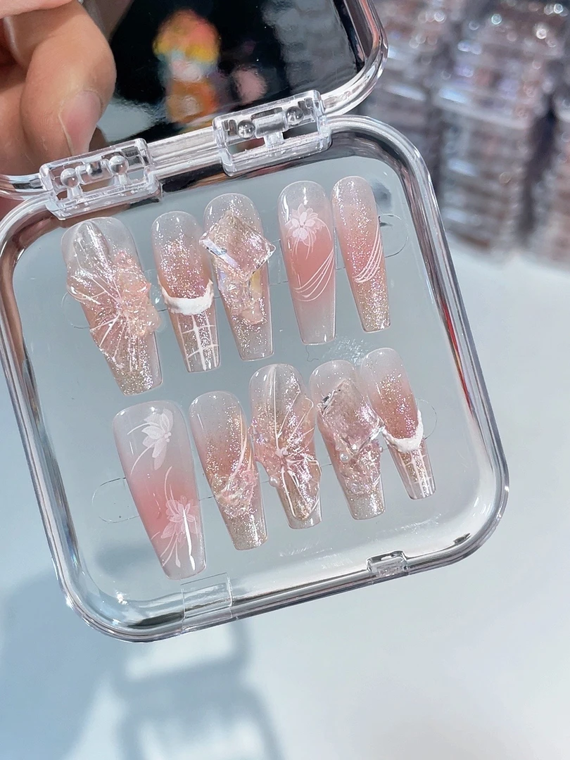 【蝶苑】手工穿戴甲手捏粉色蝴蝶重工高品穿戴甲