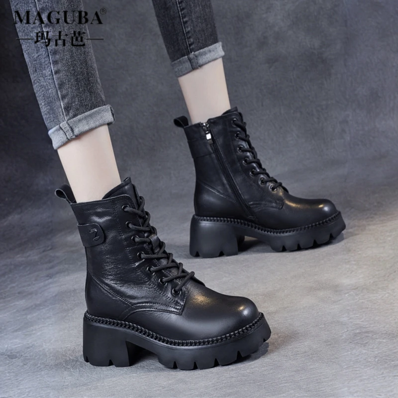 MAGUBA/玛古芭厚底马丁靴女款时尚舒适防滑百搭加绒休闲短筒靴子