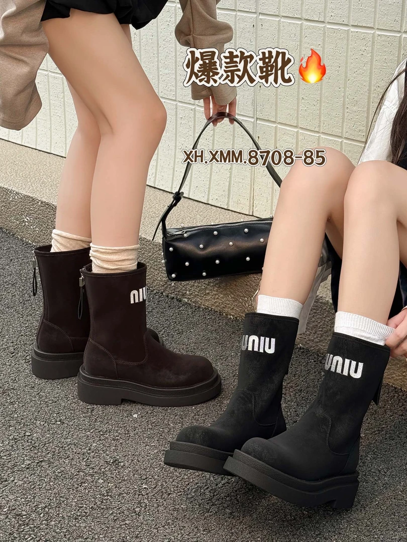 8708-85秋季女靴5厘米厚底休闲短靴中跟时装短筒靴套筒马丁靴矮筒