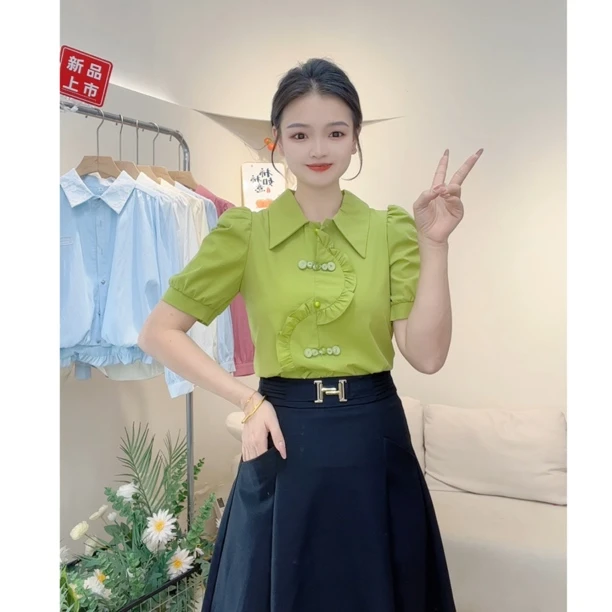 国风盘扣显瘦气质时尚百搭减龄套头上衣短袖衬衣