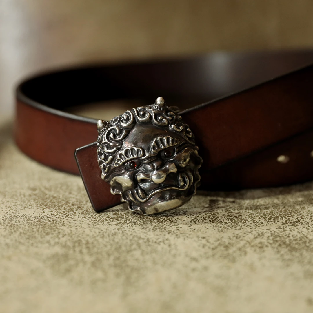 工匠老奴（925银手工扣+头层牛皮腰带）复古休闲男士真头层牛皮皮带