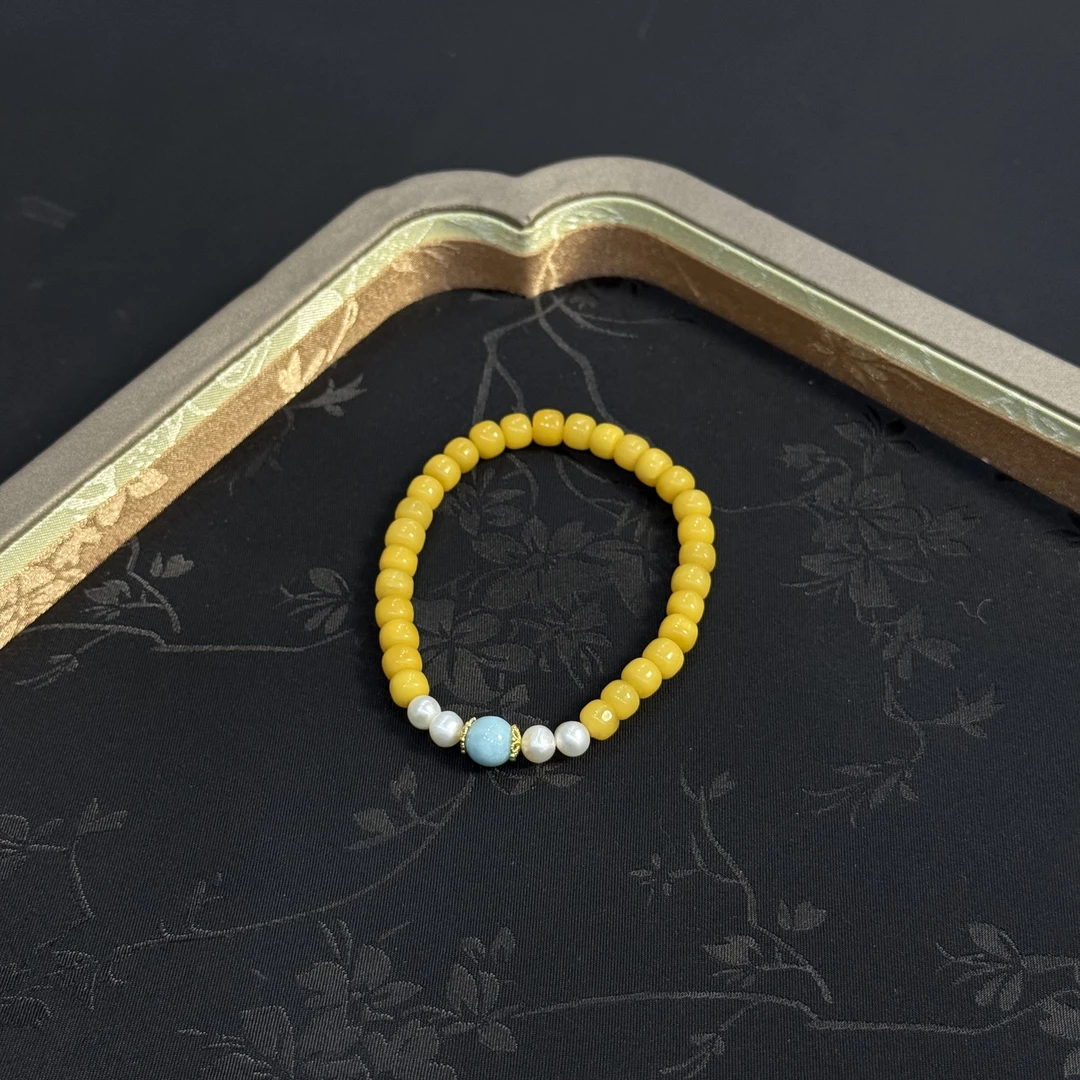 【望舒】天然蜜蜡老型珠珍珠海纹石手串6.3mmY760