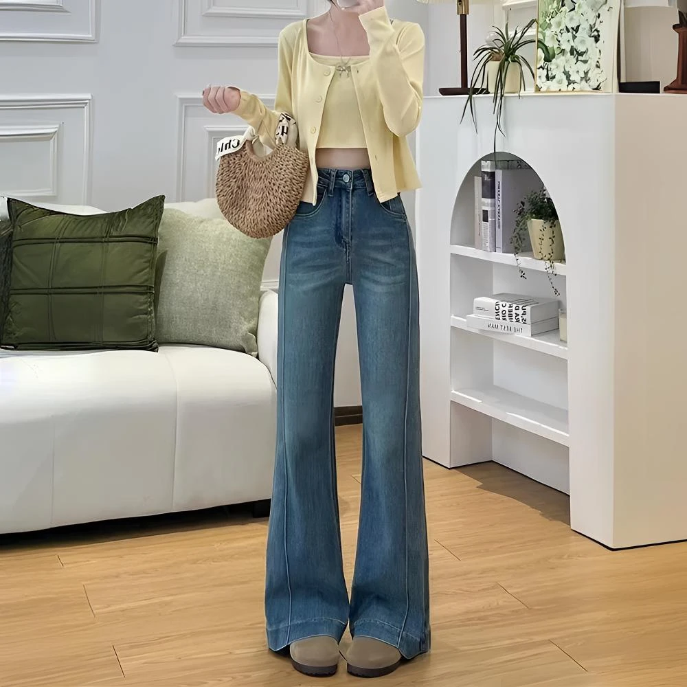 现货+运费险 早秋2025年微喇牛仔裤女新款高腰宽松不吸腿弹力喇叭