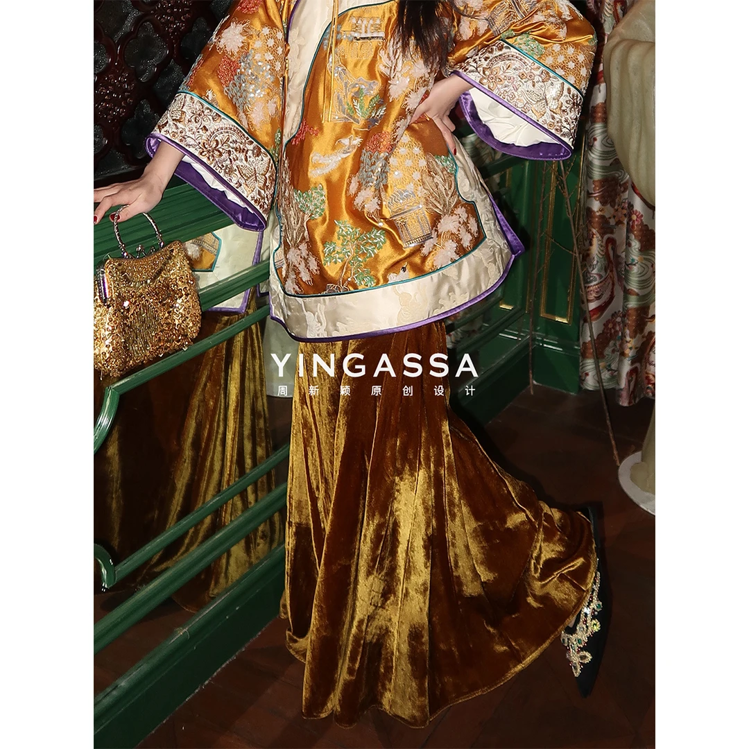 YINGASSA【熹妃丫鬟】原创设计早春款天花板压褶工艺中式汉服半裙