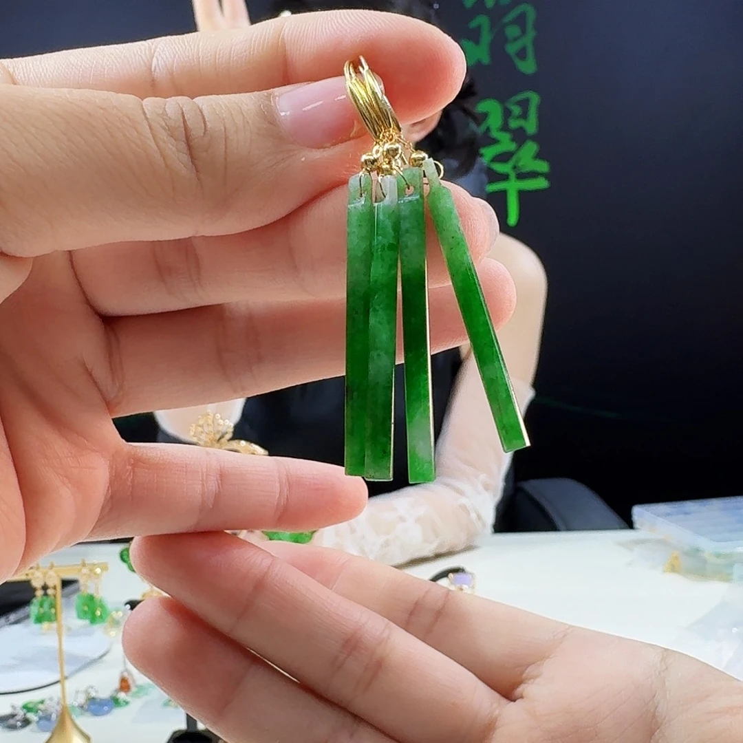 翡翠18K金镶嵌耳饰多样性发货发其一发一对18k镶嵌