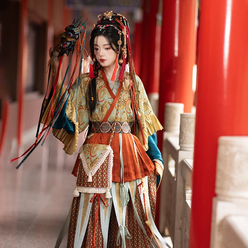 池夏【中国符号:山海誓约】晋荷叶边半臂人棉灯笼裤原创改良汉服