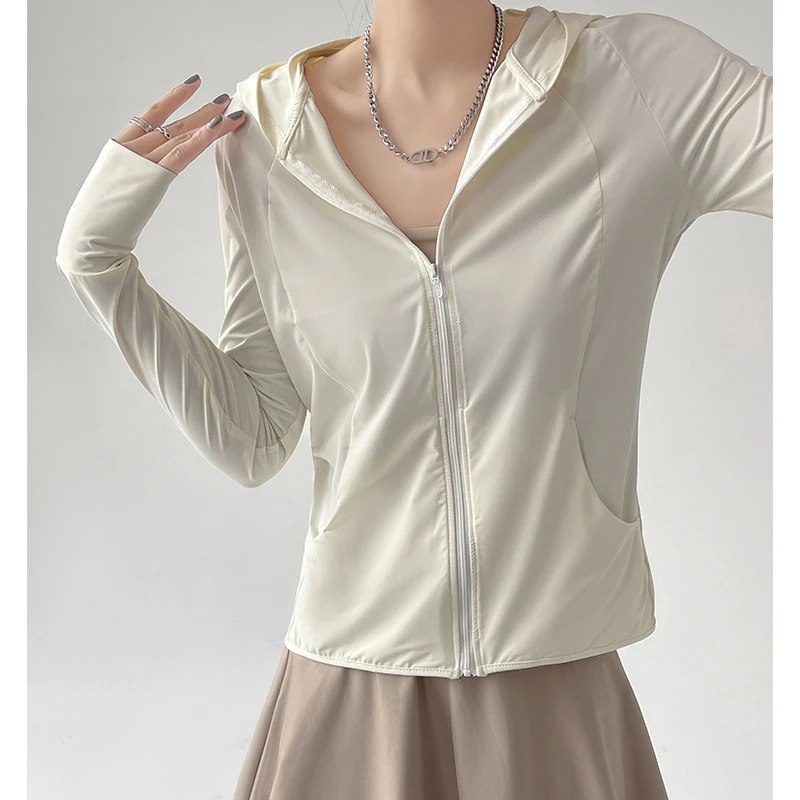 锦纶包边连帽防晒衣女夏季新款修身户外瑜伽服外套运动紧身上衣