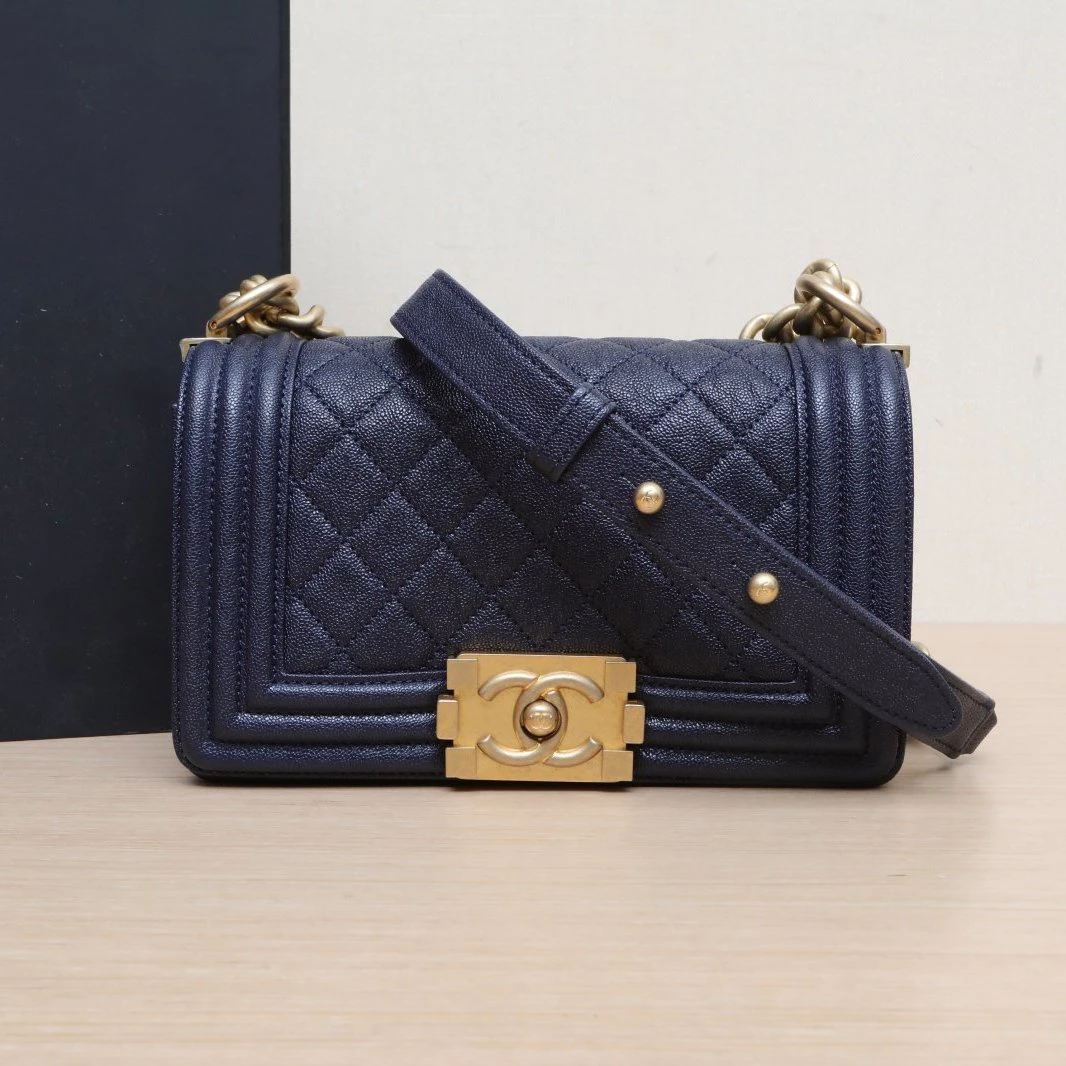 99新 Chanel/香奈儿 【双双】Leboy 小号 20.5cm 墨蓝色 27开金扣