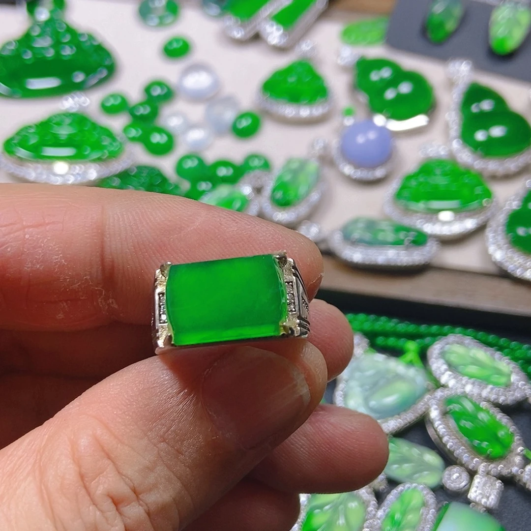 翡翠银S925镶嵌戒指754戒指