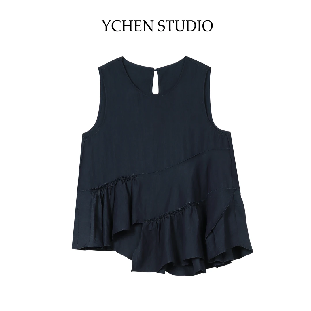 YCS【海德花园】夏季新款韩版不规则荷叶边设计感无袖衬衫CH1809