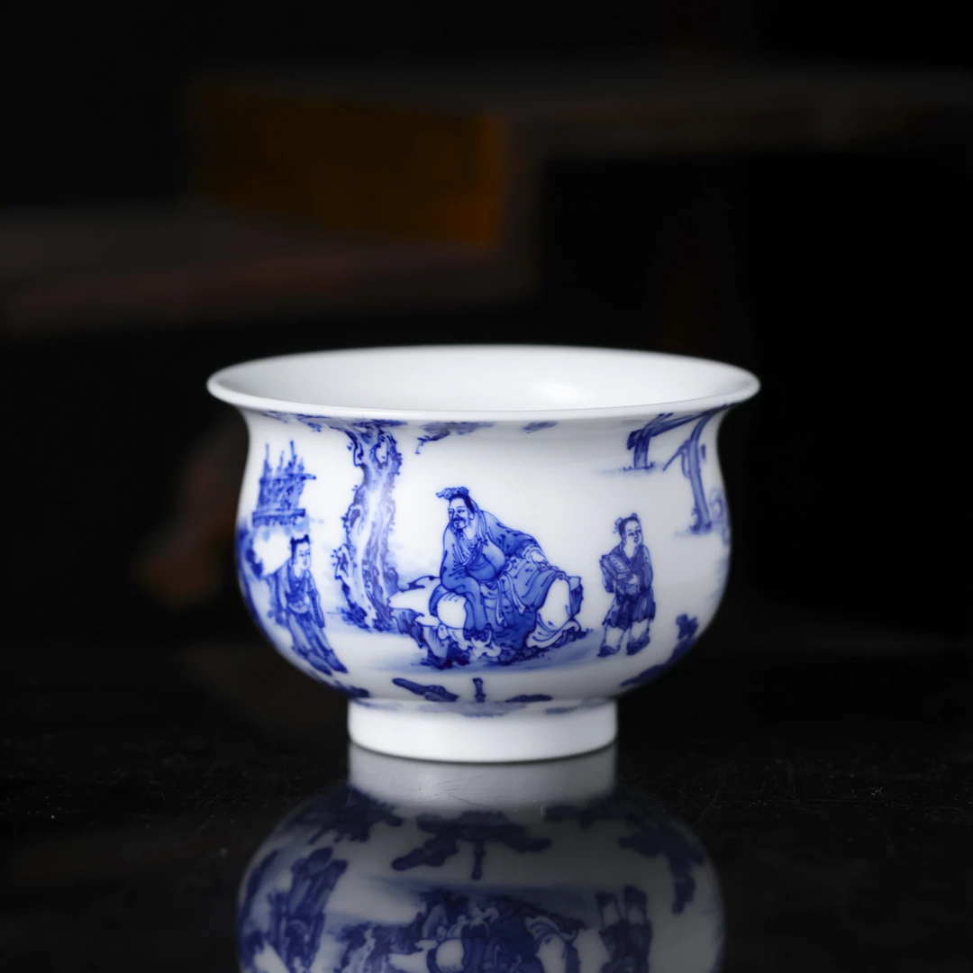 九段烧-九段妙手-三顾茅庐炉式杯-陶瓷主人杯手绘有差异