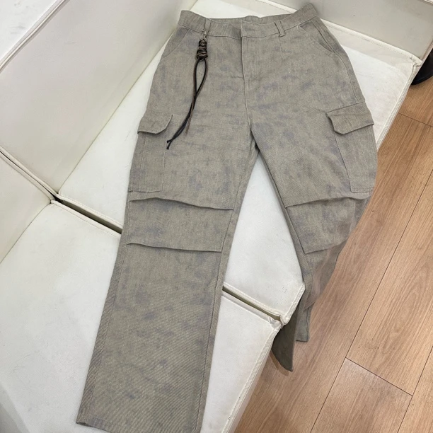 【逗逗】美式复古大理石暗纹直筒工装裤男女休闲阔腿伞兵裤潮