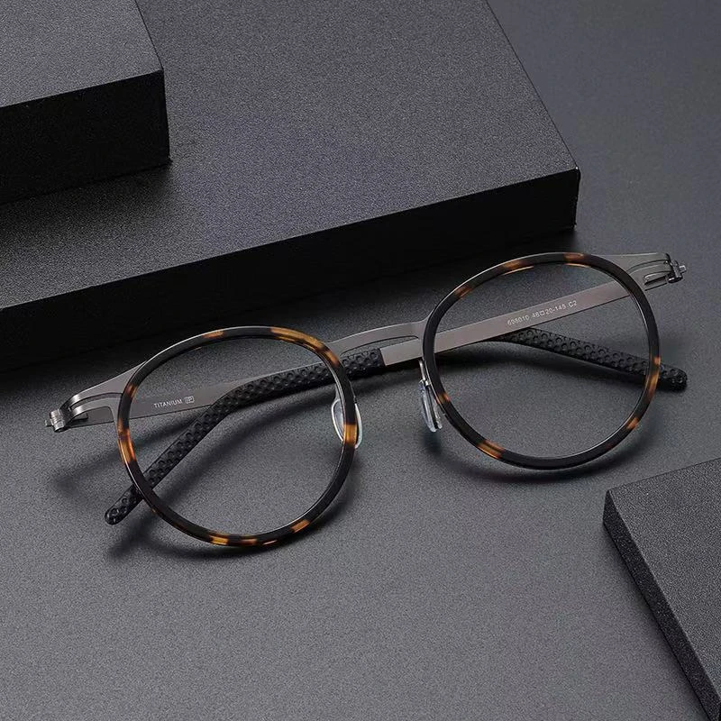 姜文同款纯钛眼镜框黑色超轻日系复古小圆框镜架可配度数眼镜近视