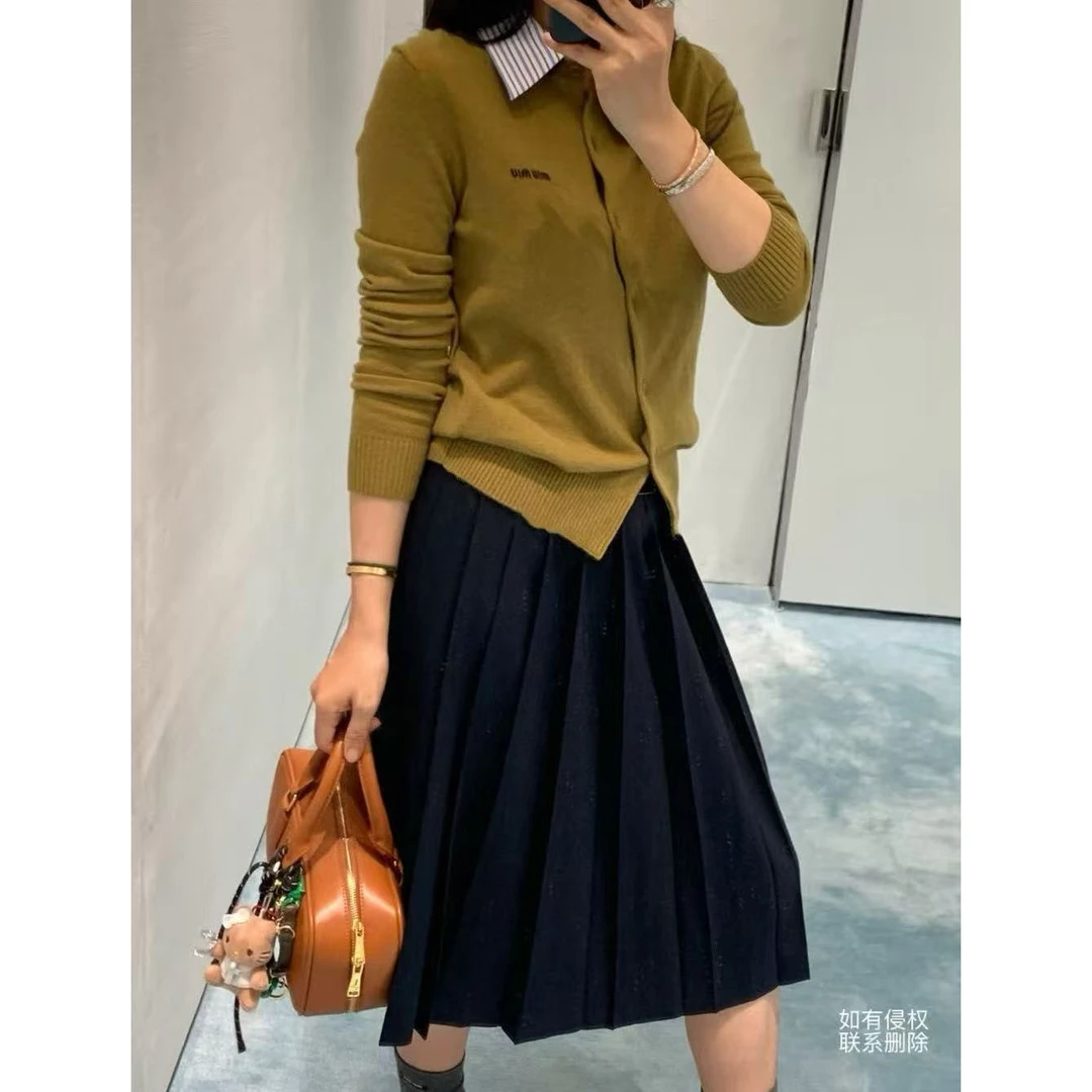 『朱小姐』M系藏蓝色学院风百褶半身裙 G365