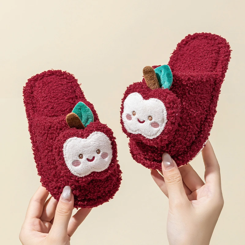 碧玛儿童儿童秋冬棉拖鞋季居家室内卡通苹果可爱宝宝亲子拖鞋女孩