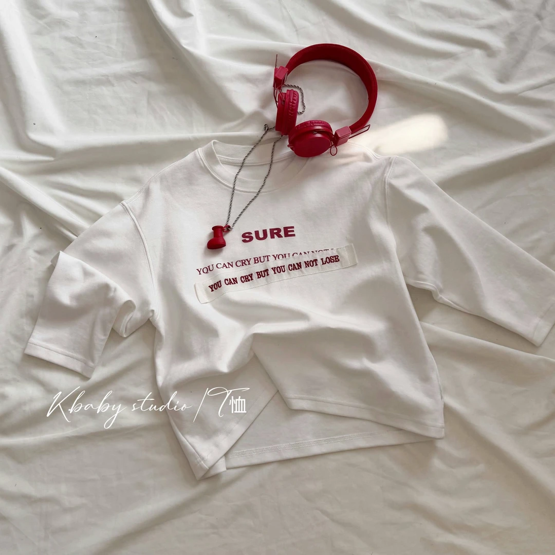 kb6670 | 【早春• 贴布】春季儿童韩版红色印花T恤卫衣 袖口螺纹