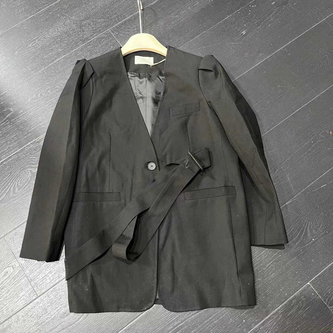 【 雨•美 推荐 】903821黑色韩版时尚百搭无领西装外套