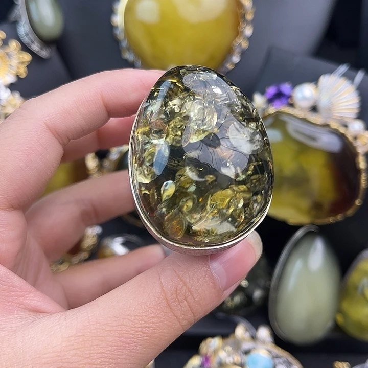 琥珀银S925镶嵌裸石