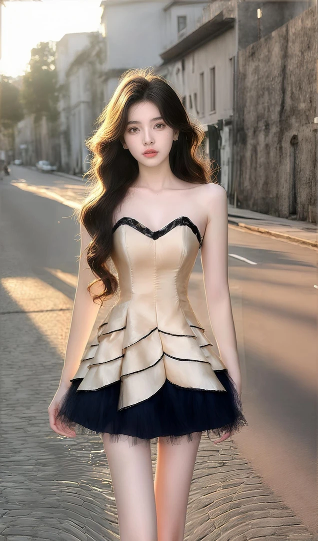 2025夏季新款辣妹风穿搭杏色桃心领蕾丝边收腰连衣裙女小众高级感