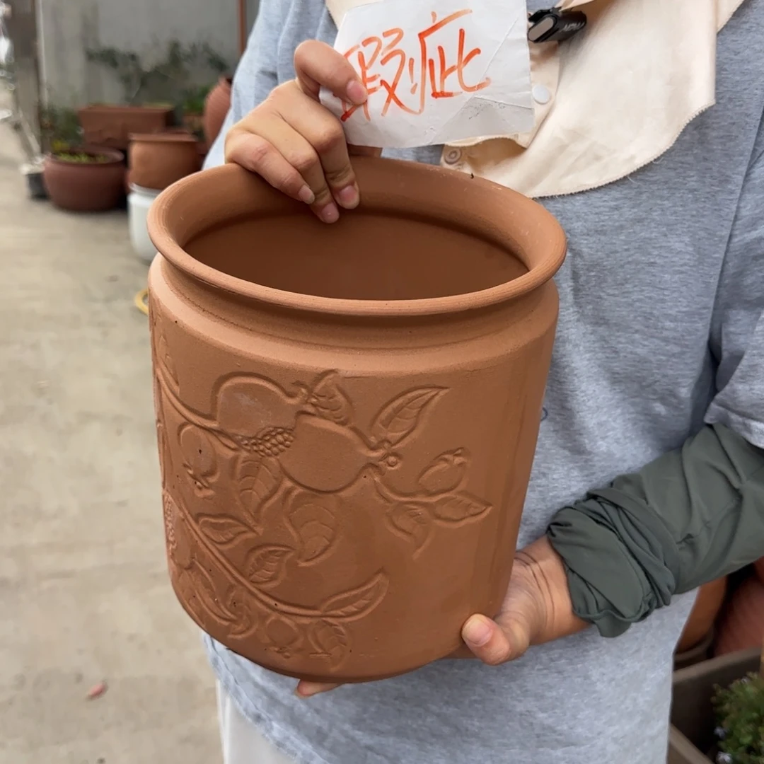 紫砂花盆口2高23宜兴紫砂瑕疵粗糙有色差